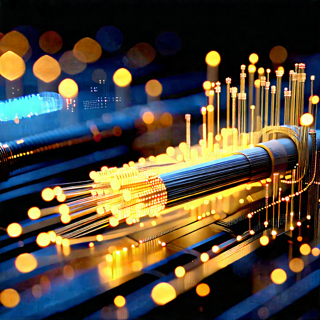 Close-up Of Fiber Optic Cables With Close-up Large