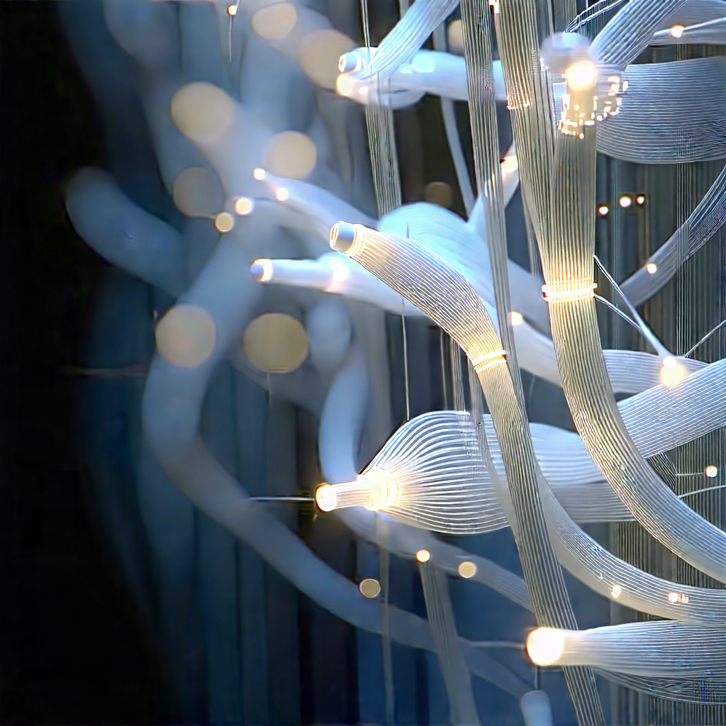 Close-up of fiber optic cables