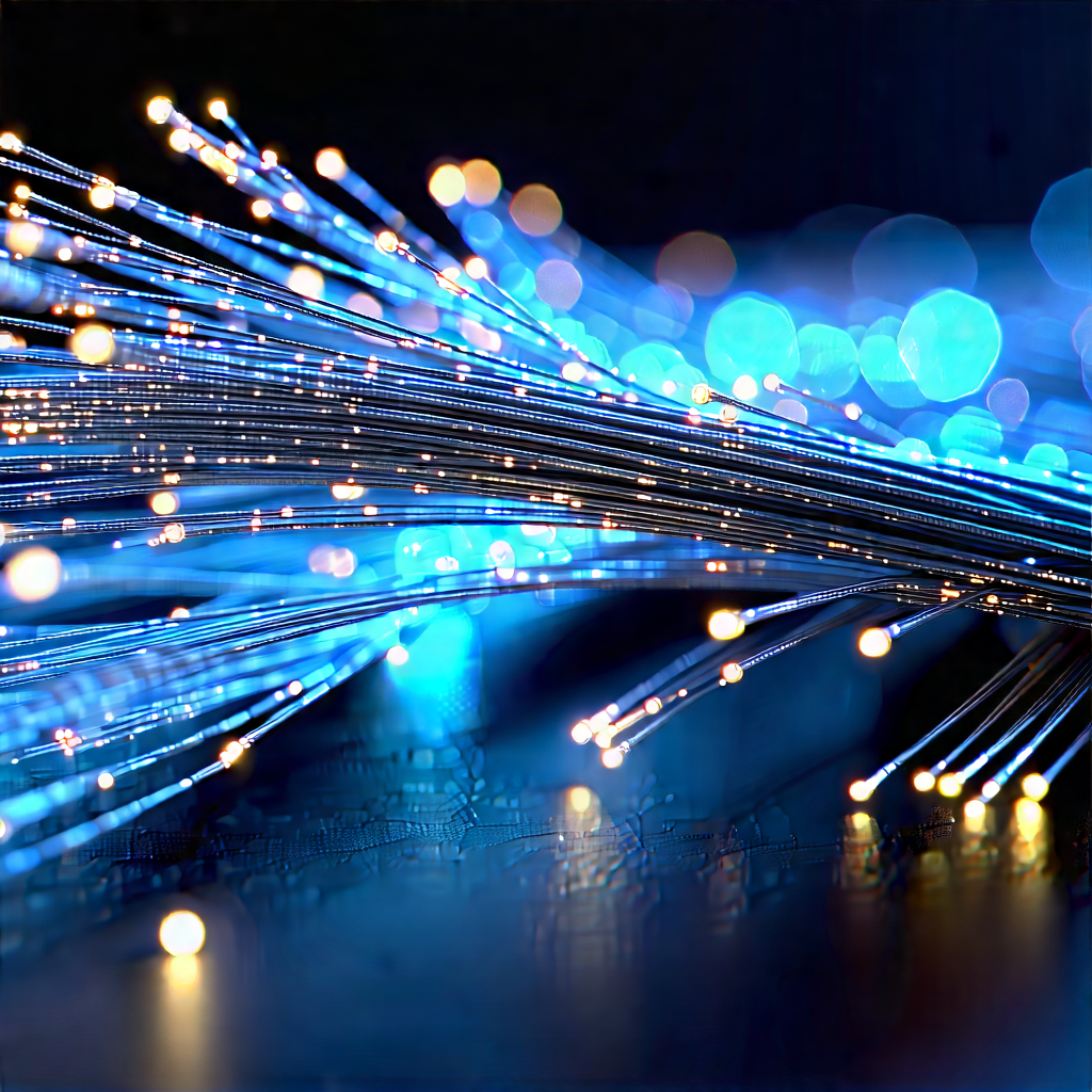 Close-up Of Fiber Optic Cables With Close-up Blue