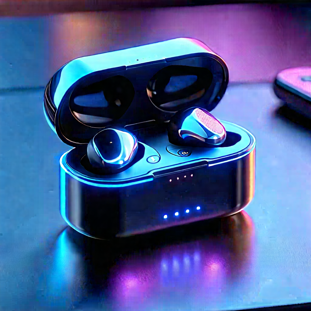 Wireless Earbuds With Holographic Display With Small Black