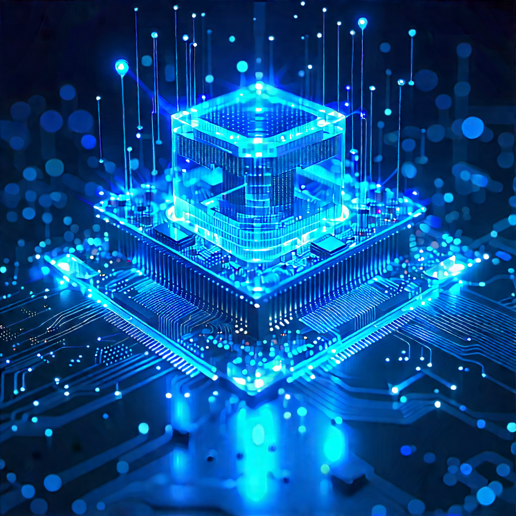 Quantum computer with blue light glow
