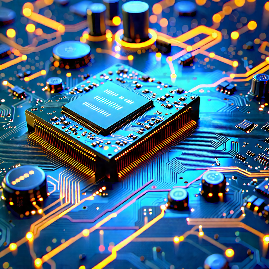 Circuit Board With Data Streams With Close-up Computer