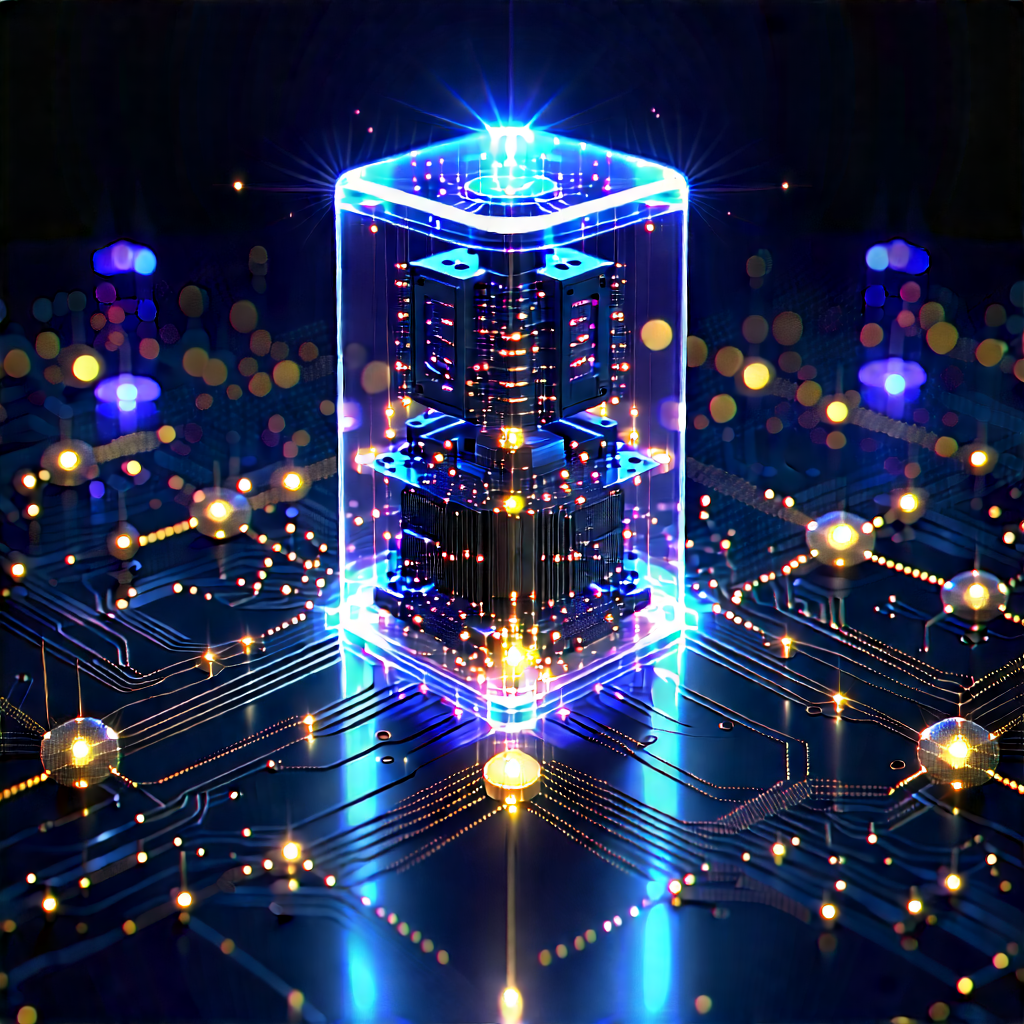 Quantum Computer With Digital Particles With Image, There