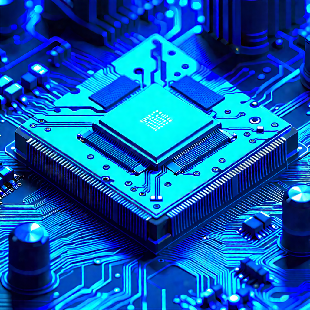 Circuit board with blue light glow