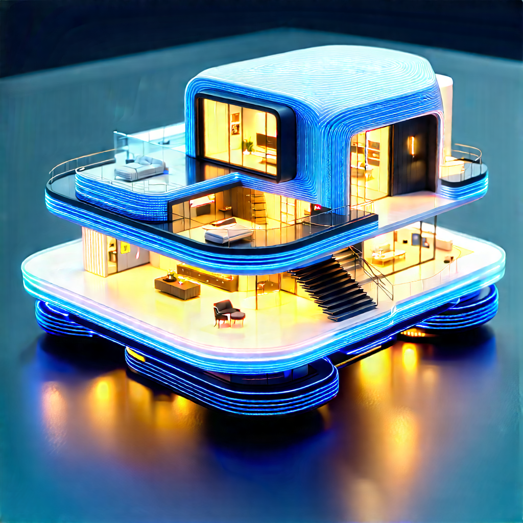 Futuristic Smart Home With Blue White