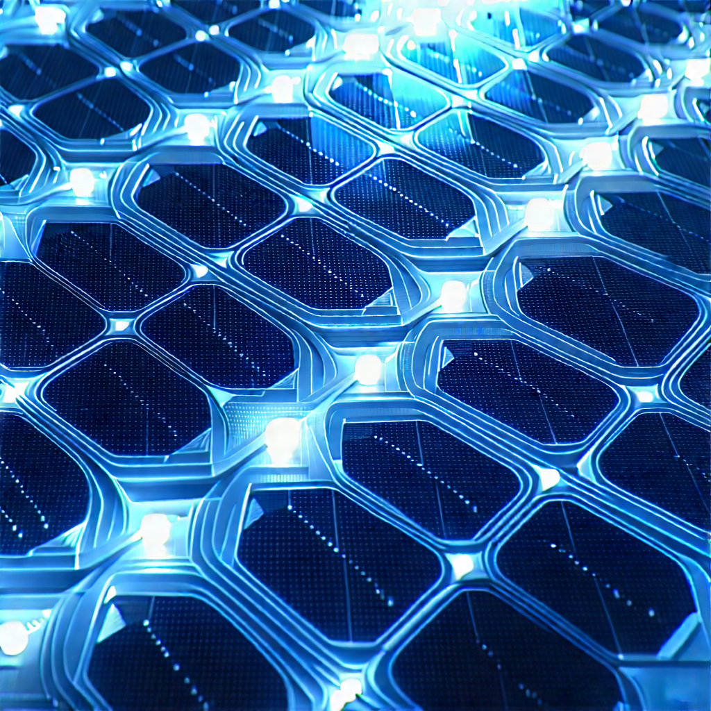 Solar panel with blue light glow