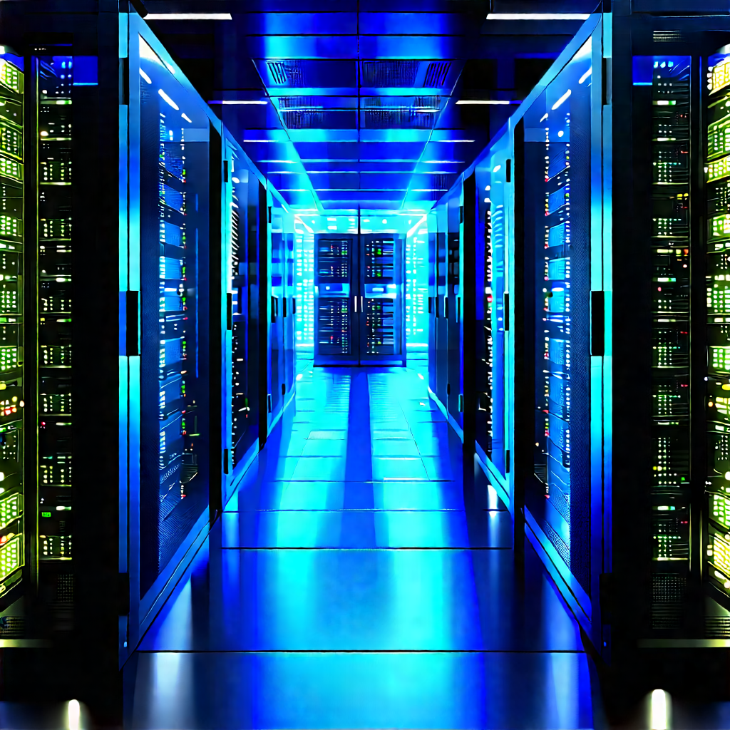 Server rack with blue light glow