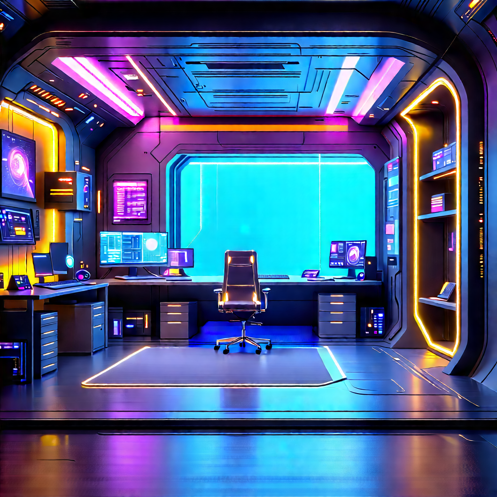 (futuristic:1.29) Tech Startup Office With Image, There