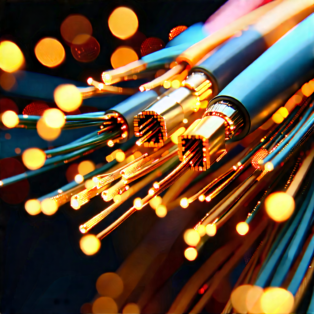 Close-up Of Fiber Optic Cables With Close-up Bunch