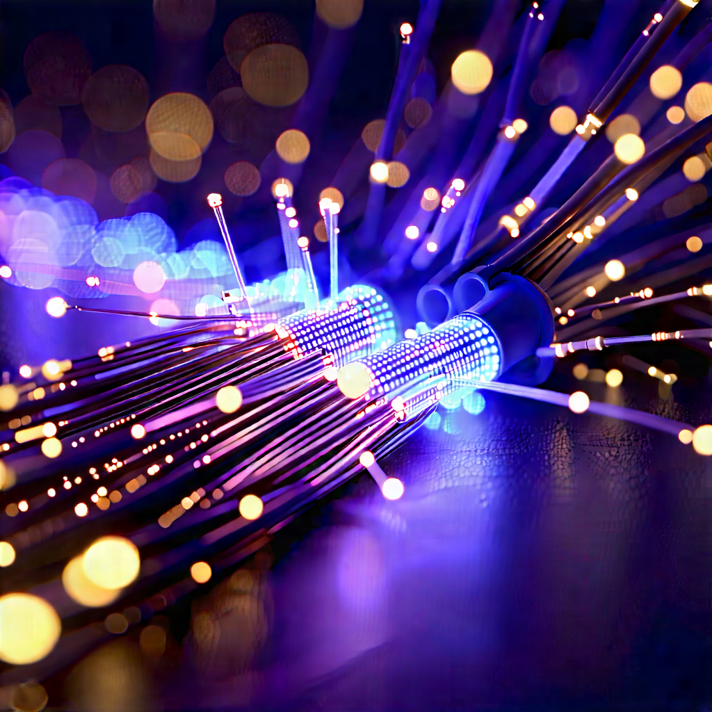 Close-up Of Fiber Optic Cables With Close-up Purple