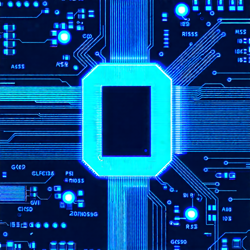 Circuit board with blue light glow