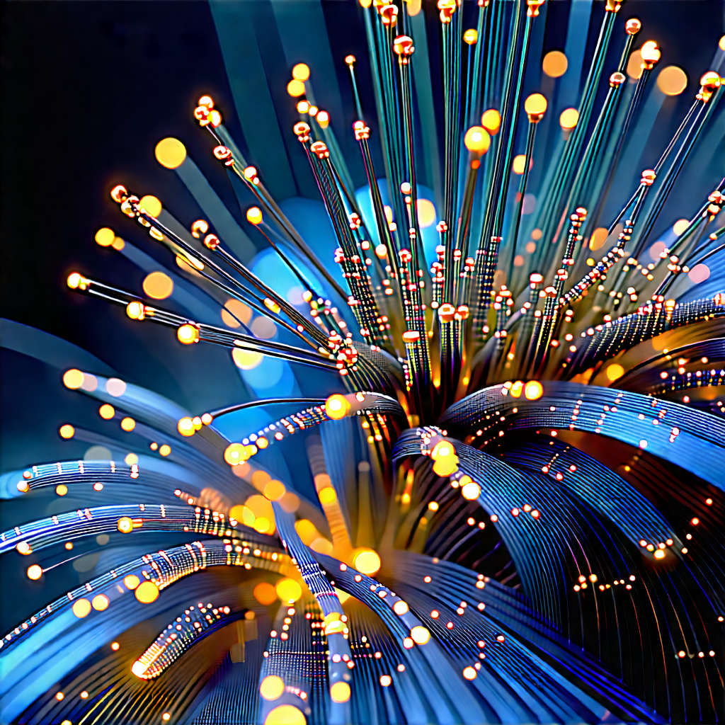 Close-up Of Fiber Optic Cables With Close-up Blue