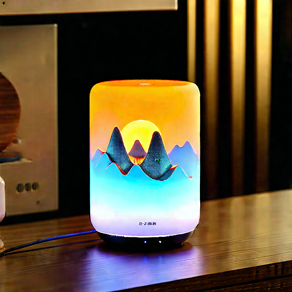 Smart Home Device With Glowing Screen With Small, Colorful