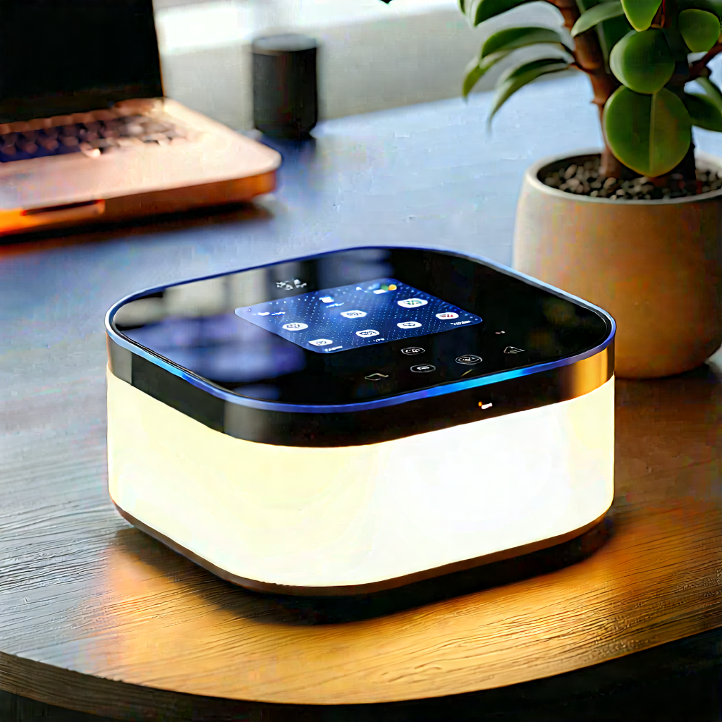 Smart Home Device With Glowing Screen With Small Blue