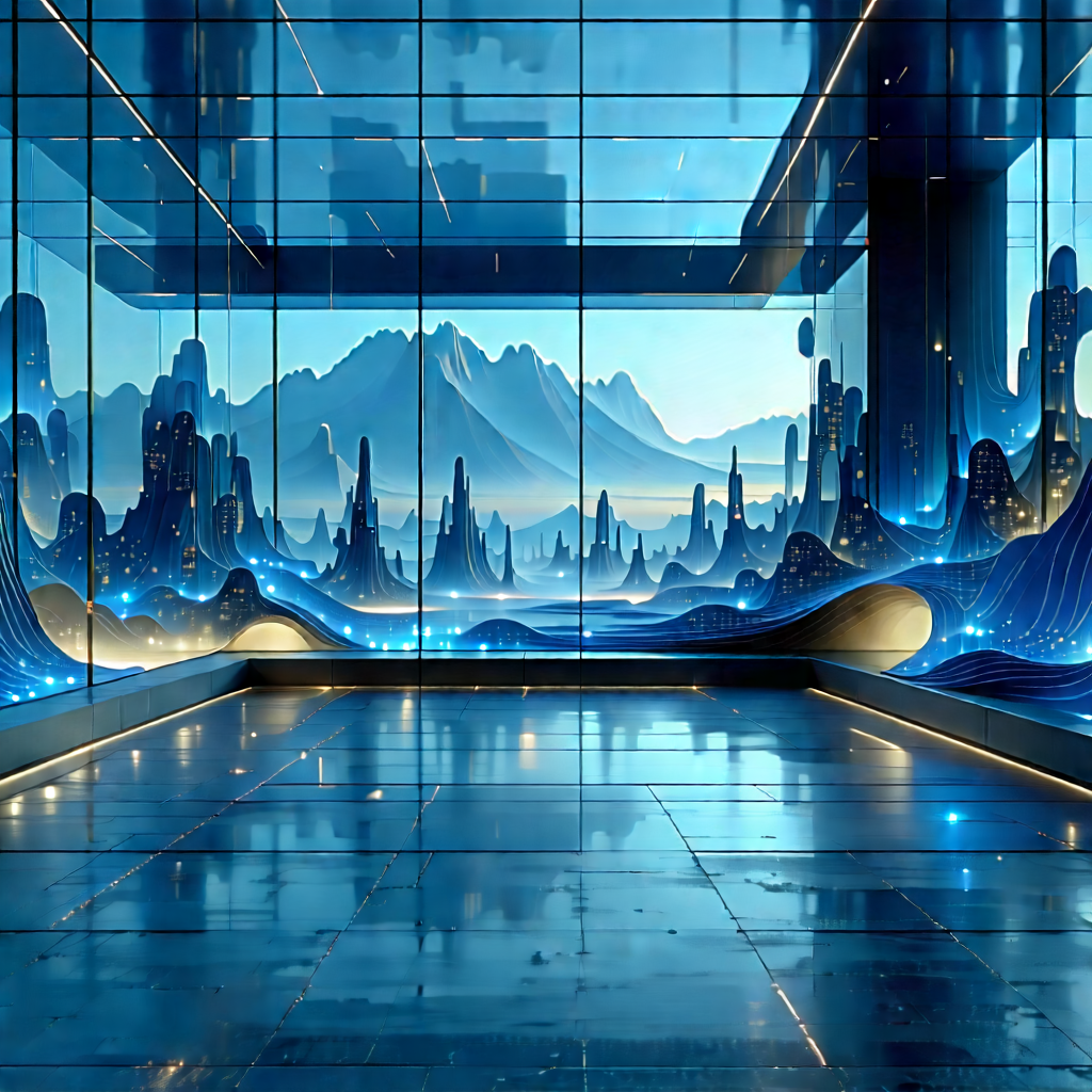 (futuristic:1.37) Tech Startup Office With Large, Open