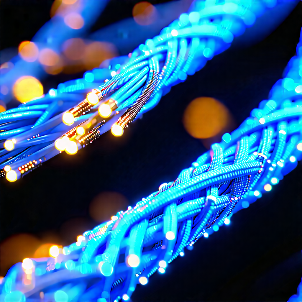Close-up Of Fiber Optic Cables With Close-up Blue