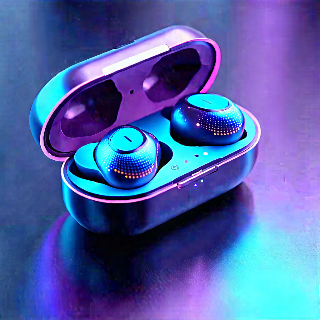 Wireless Earbuds With Holographic Display With Pair Blue