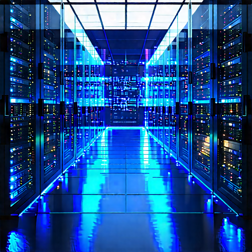Server rack with blue light glow