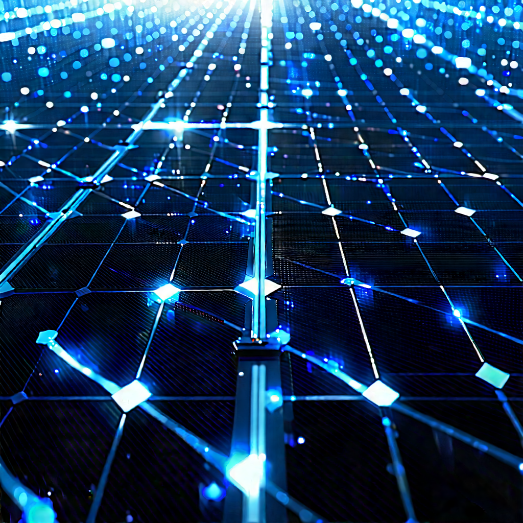 Solar Panel With Data Streams With Blue Background