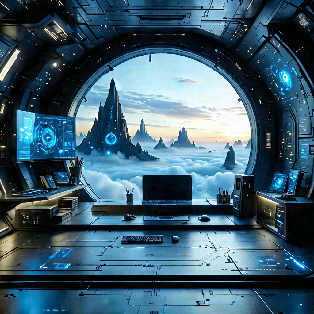 (futuristic:1.13) Tech Startup Office With Futuristic Scene,
