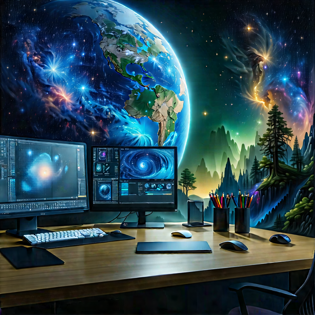 Educational Technology In Tech Office With Computer Desk