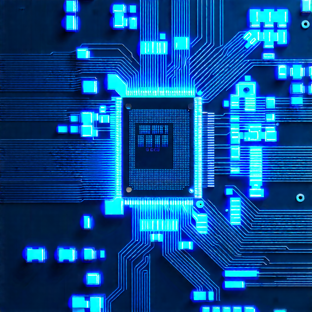 Circuit board with blue light glow