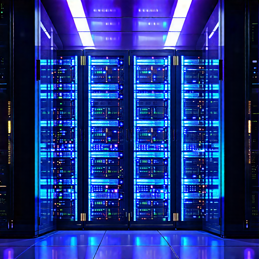Server Rack With Holographic Projection With Large Computer