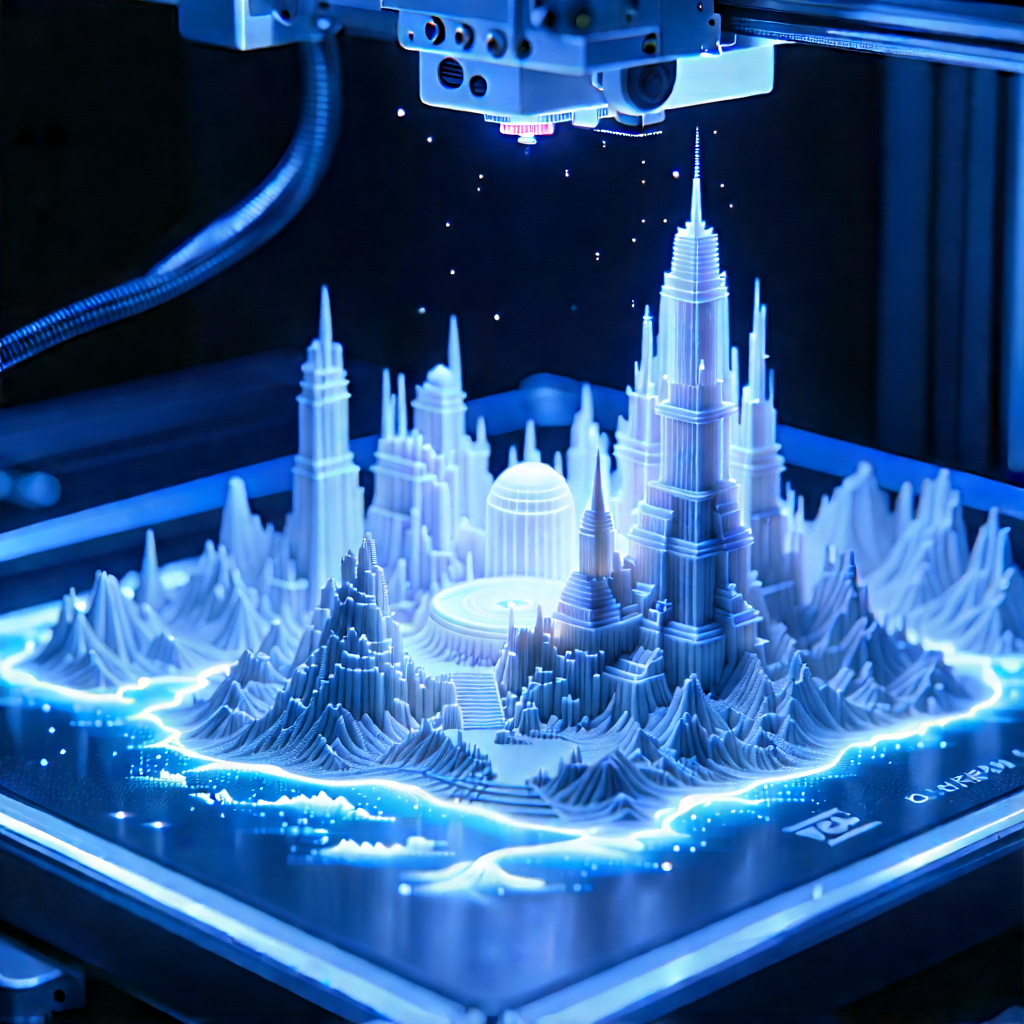 3d Printer With Holographic Projection With Model City
