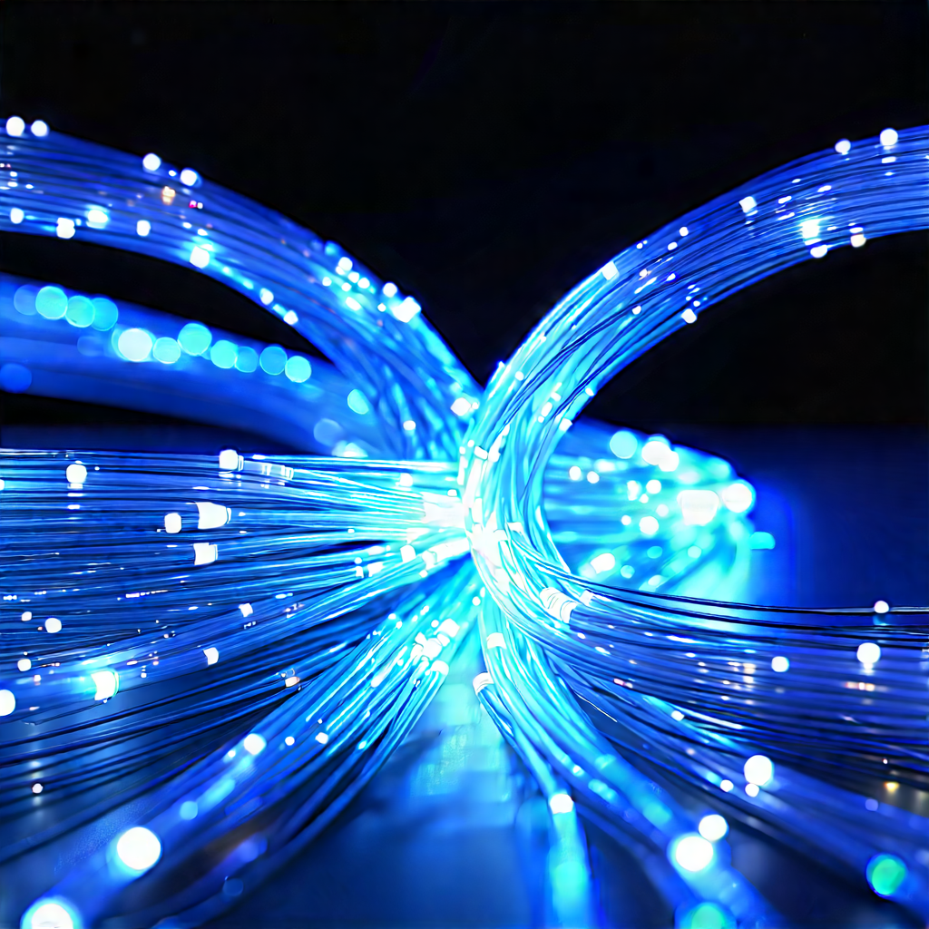 Close-up Of Fiber Optic Cables With Blue Light