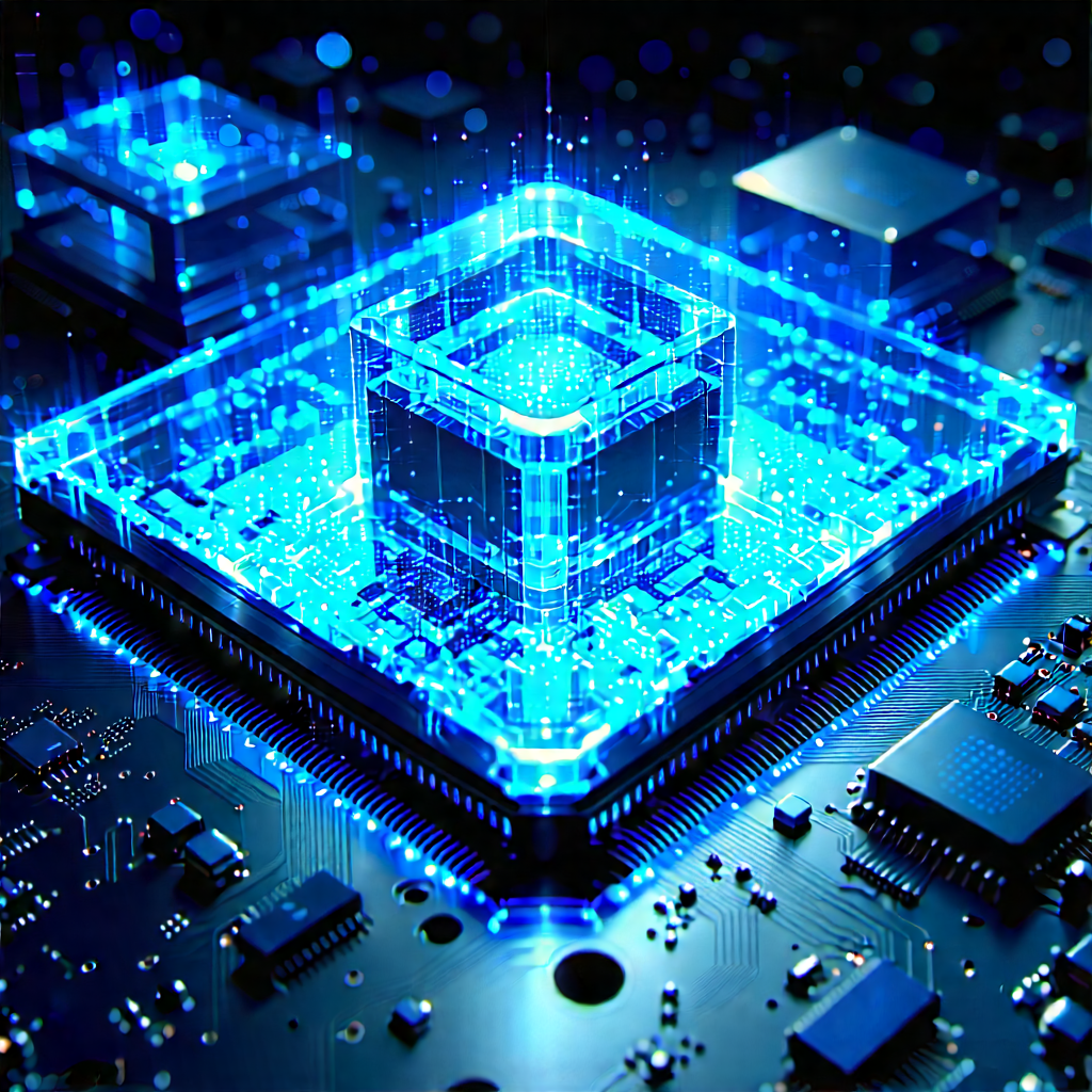 Quantum Computer With Blue Light (glow:1.42) With Close-up Computer
