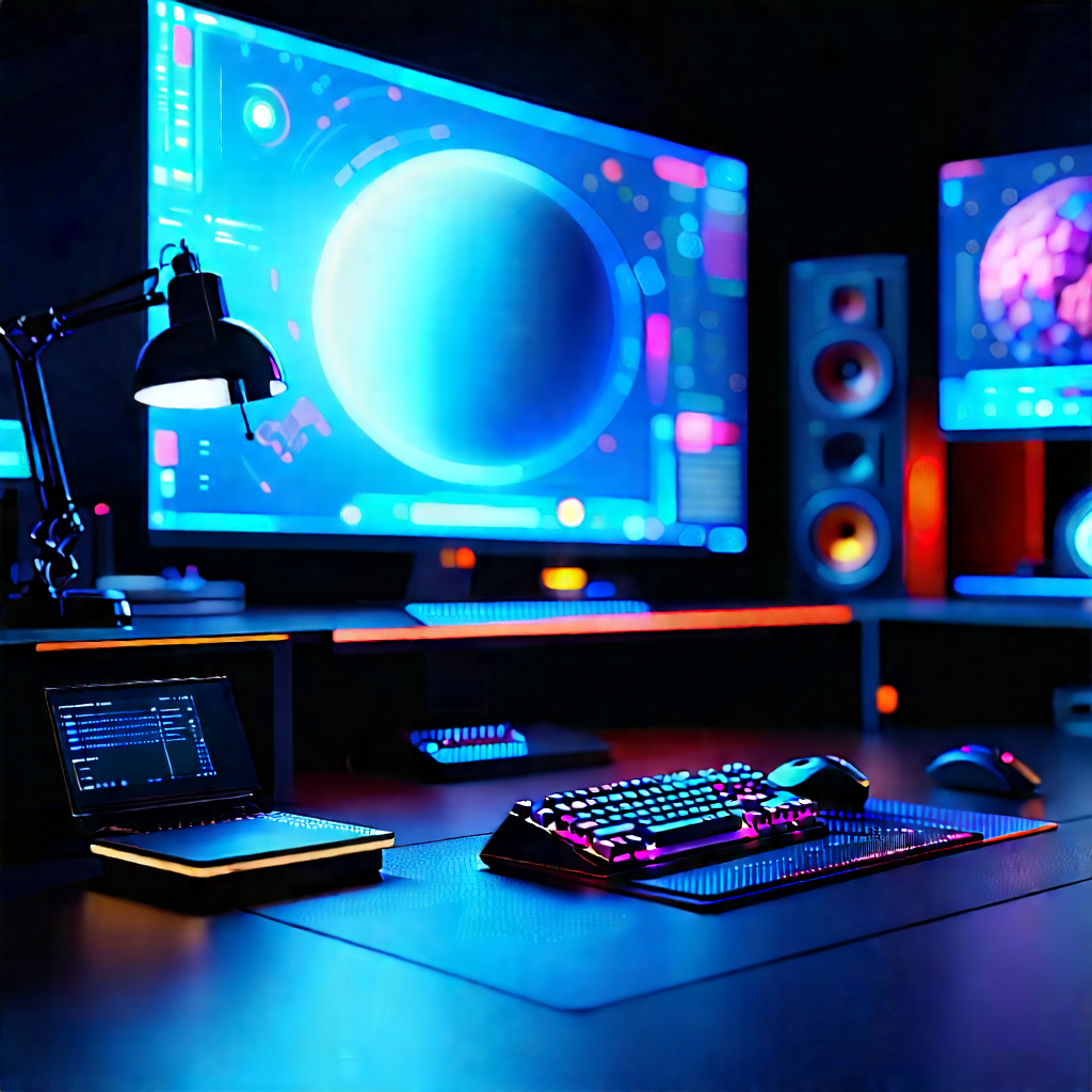 Futuristic (digital:1.34) Workspace With Image, There