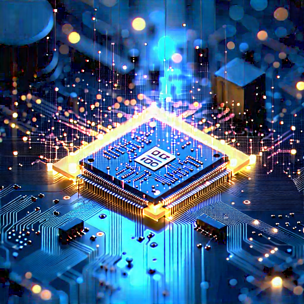 Microchip With Digital Particles With Close-up Computer
