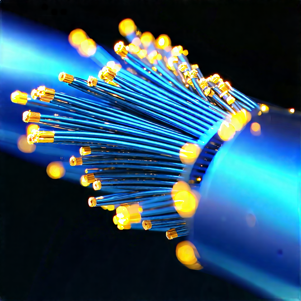 Close-up Of Fiber Optic Cables With Blue Wire