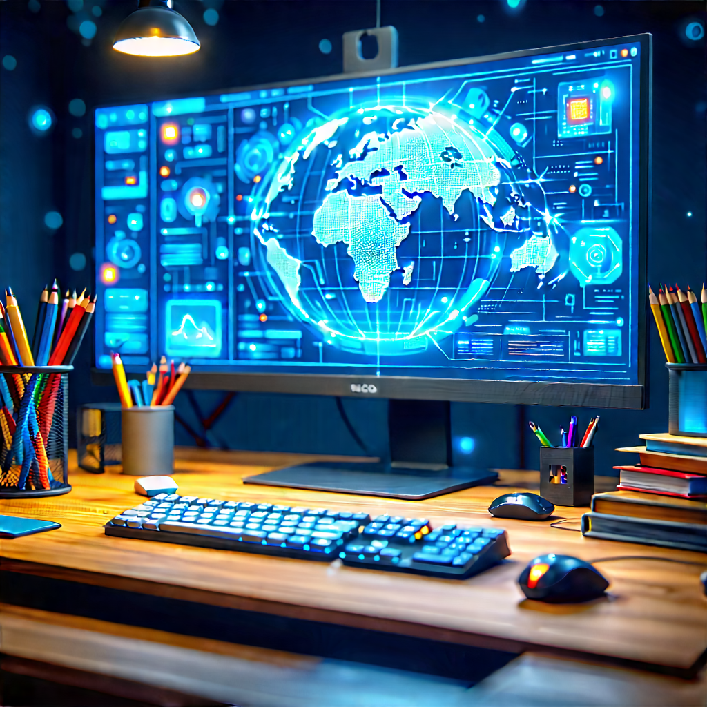 Educational Technology In Tech Office With Computer Desk