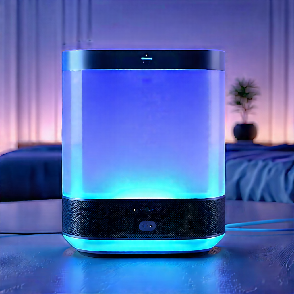 Smart Home Device With Glowing Screen With Blue Black