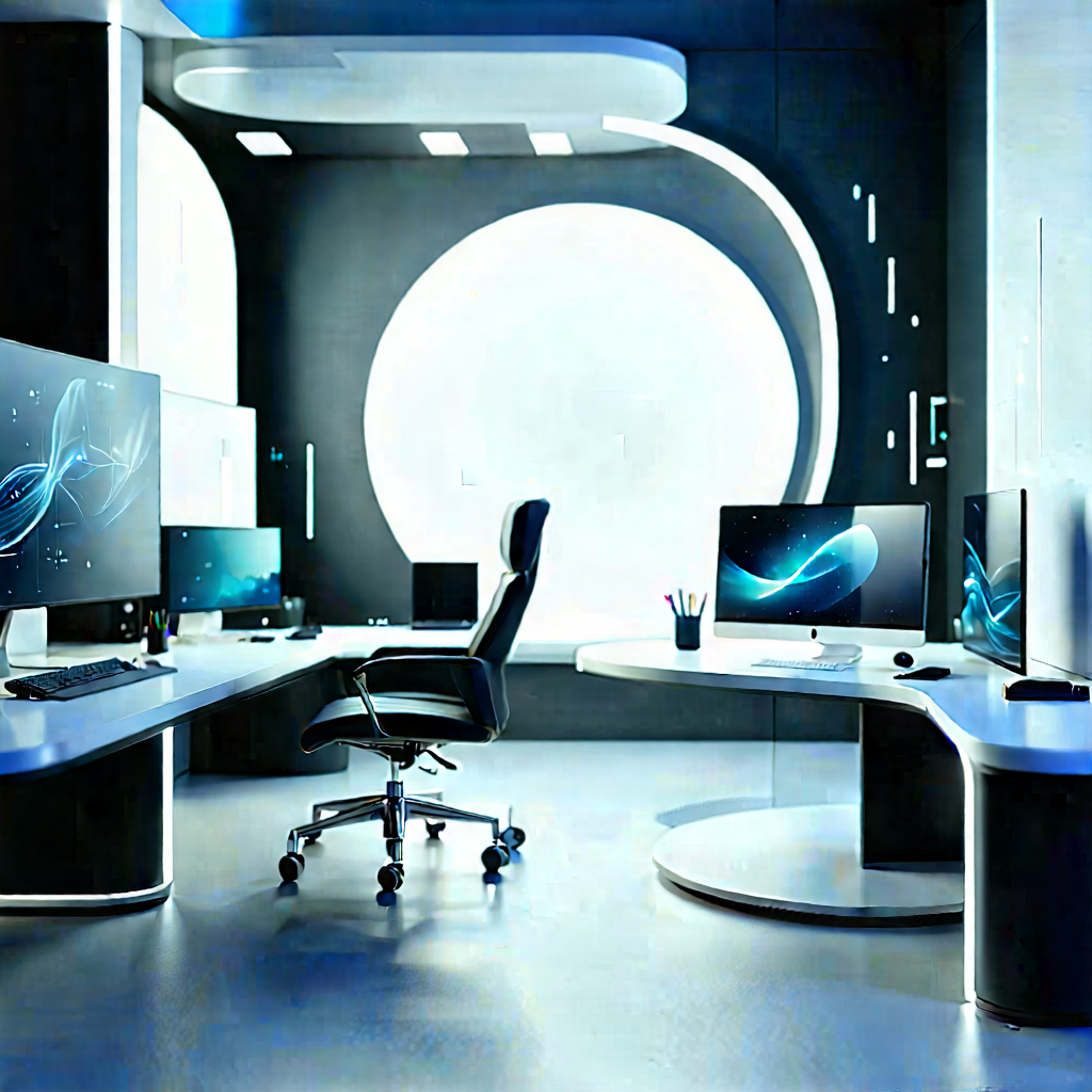 Futuristic (digital:1.27) Workspace With Image, There