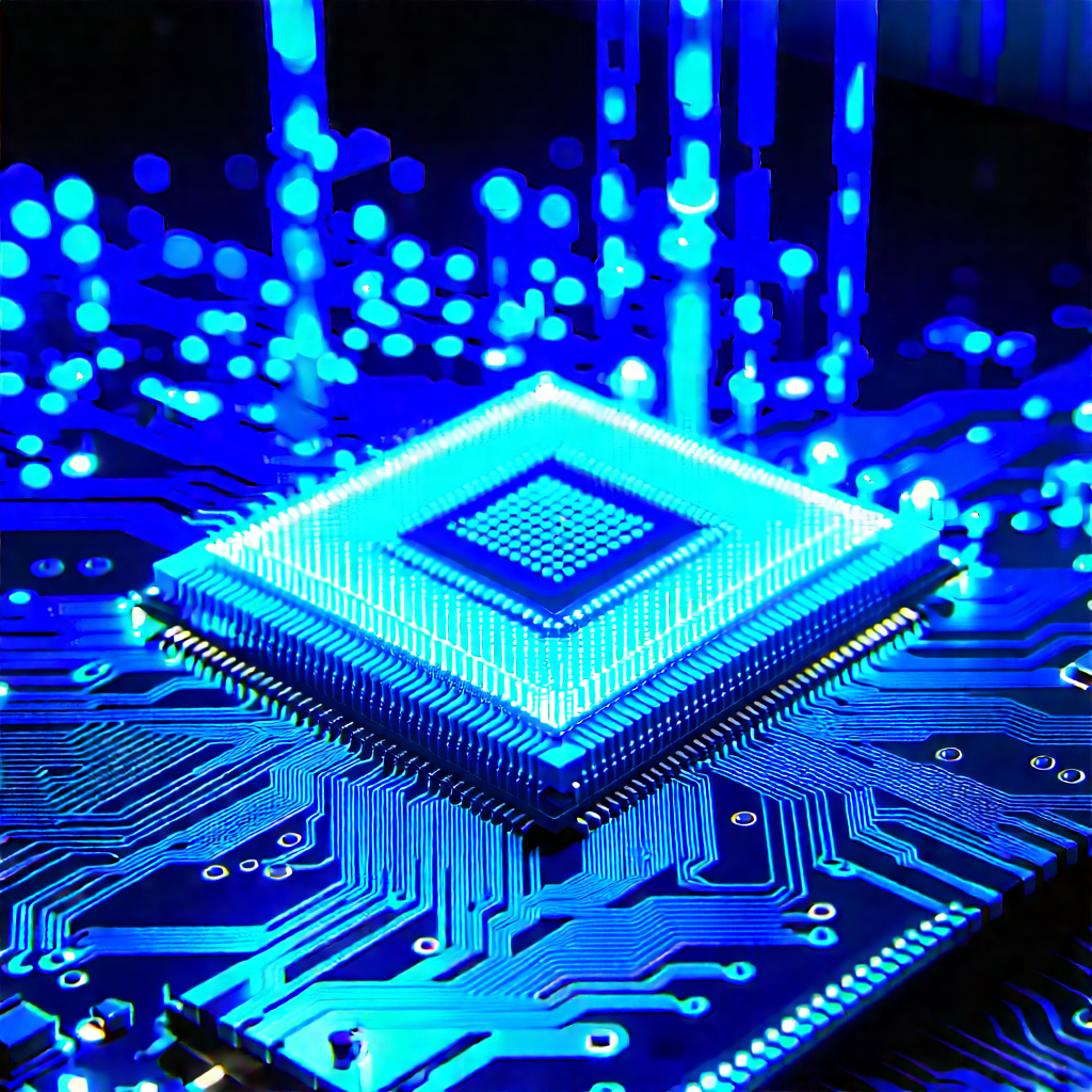 Circuit board with blue light glow