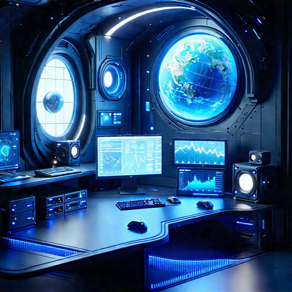 Futuristic Digital Workspace With Image, There