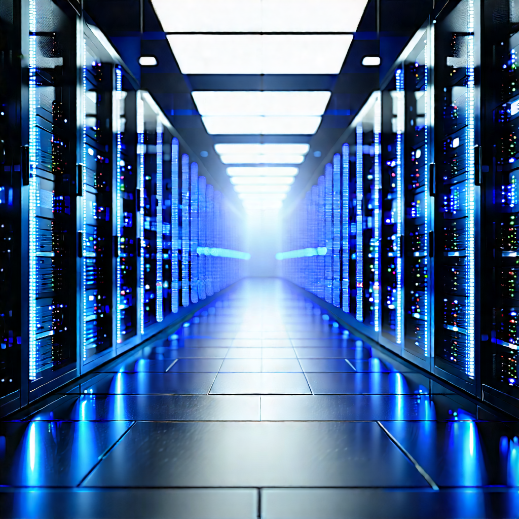 Futuristic Server Room With Blue Light