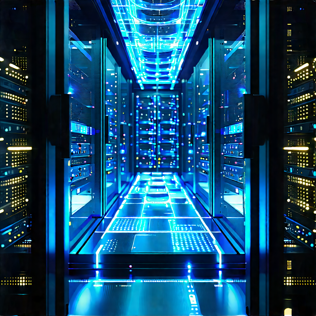 Server Rack With Holographic Projection With Image, There