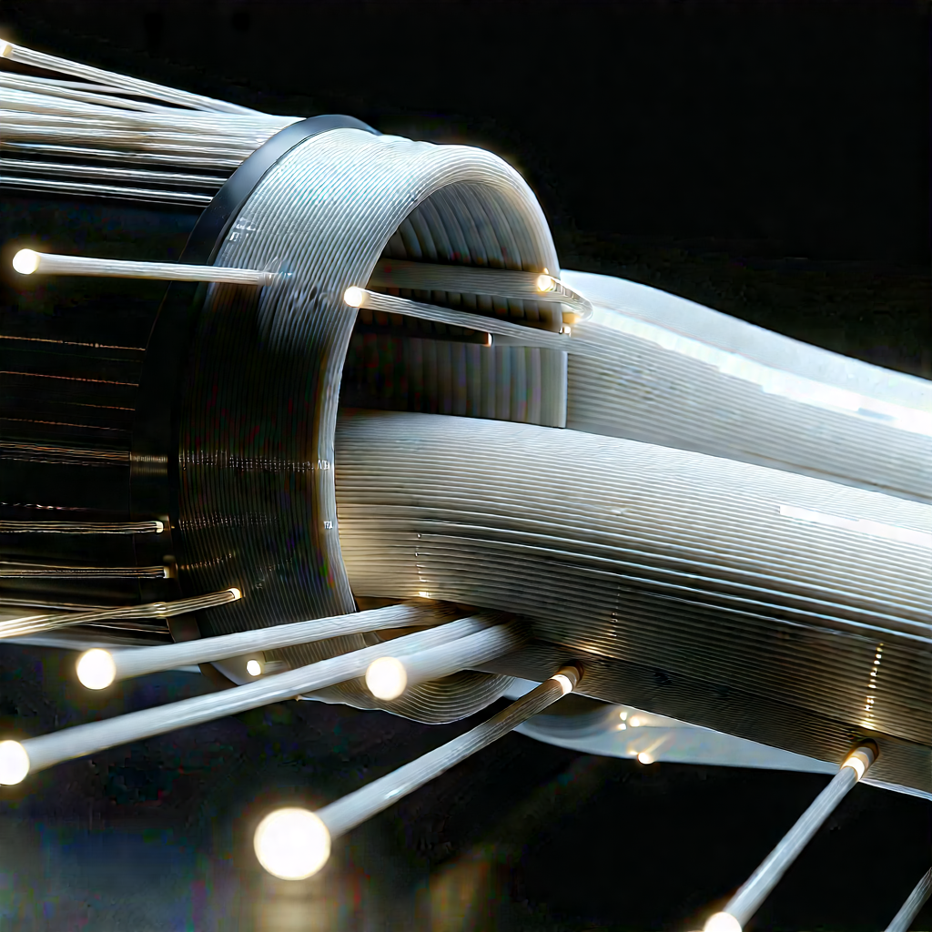 Close-up of fiber optic cables