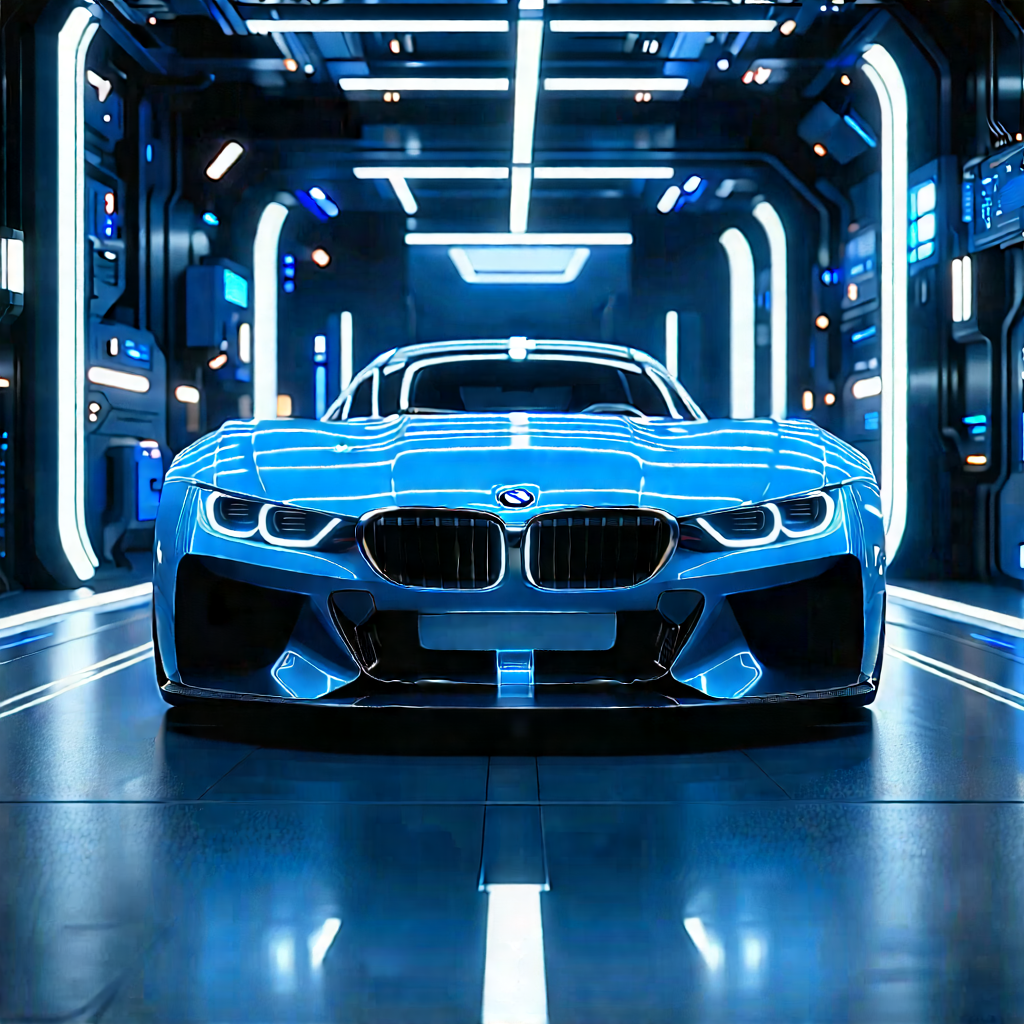 Automotive Technology In Manufacturing Facility With Blue Sports