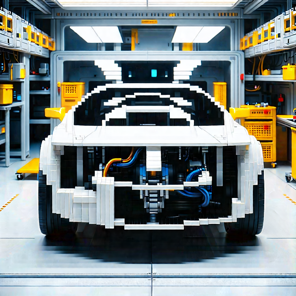 Automotive Technology In Manufacturing Facility With White Parked