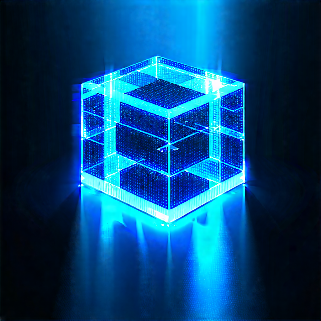 Quantum Computer With Blue Light Glow With Blue, Illuminated