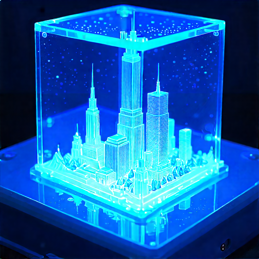 3d printer with blue light glow