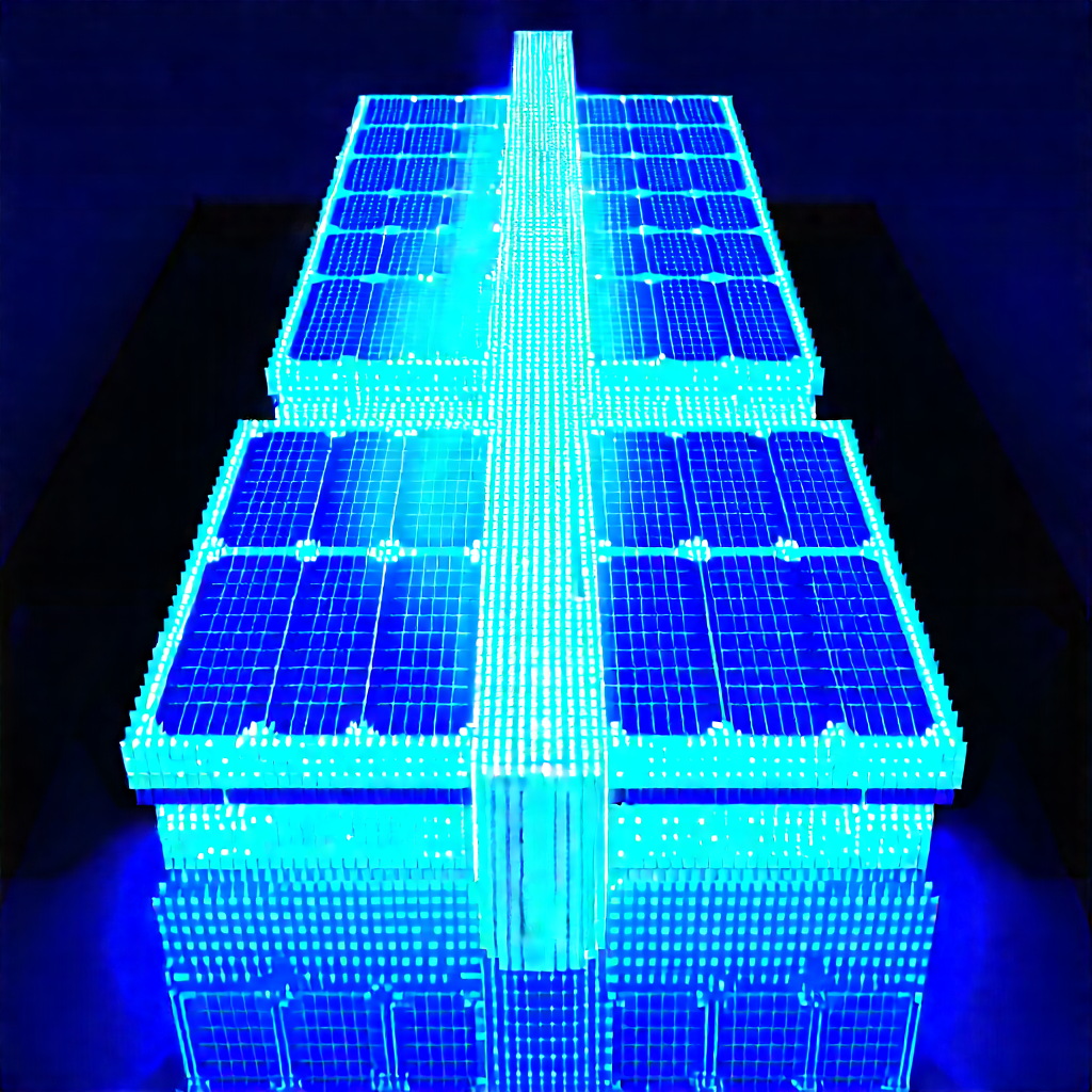 Solar panel with blue light (glow:1.41)