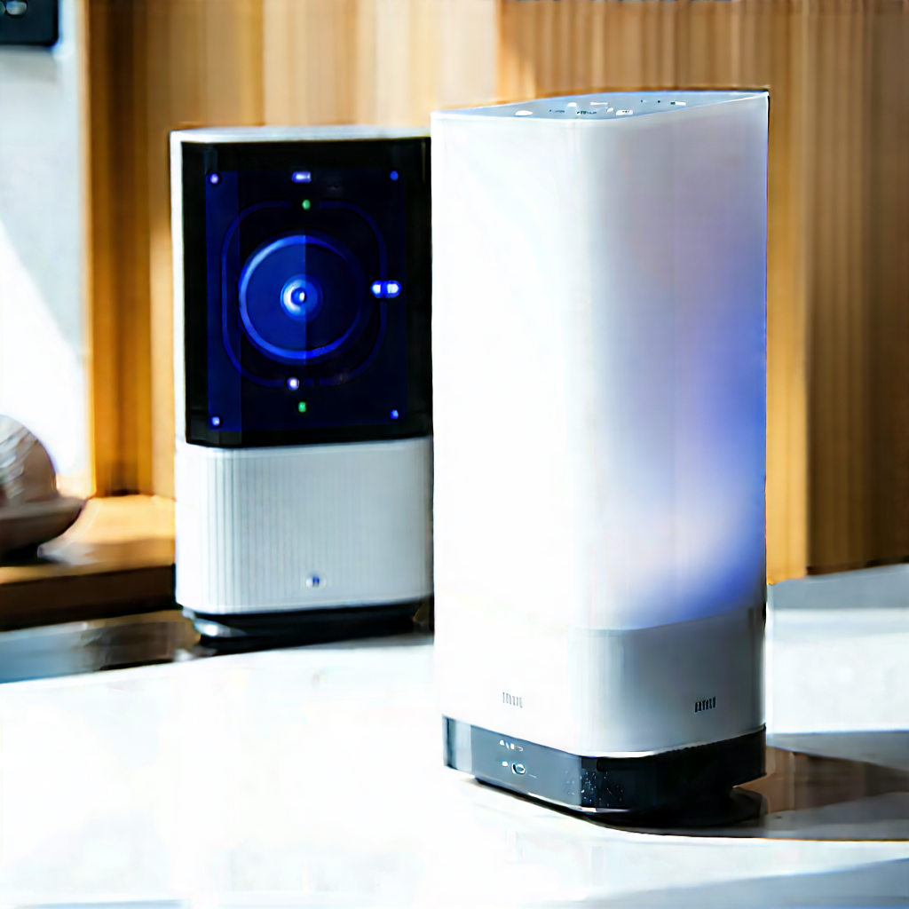 Smart Home Device With Holographic Display With White Speaker