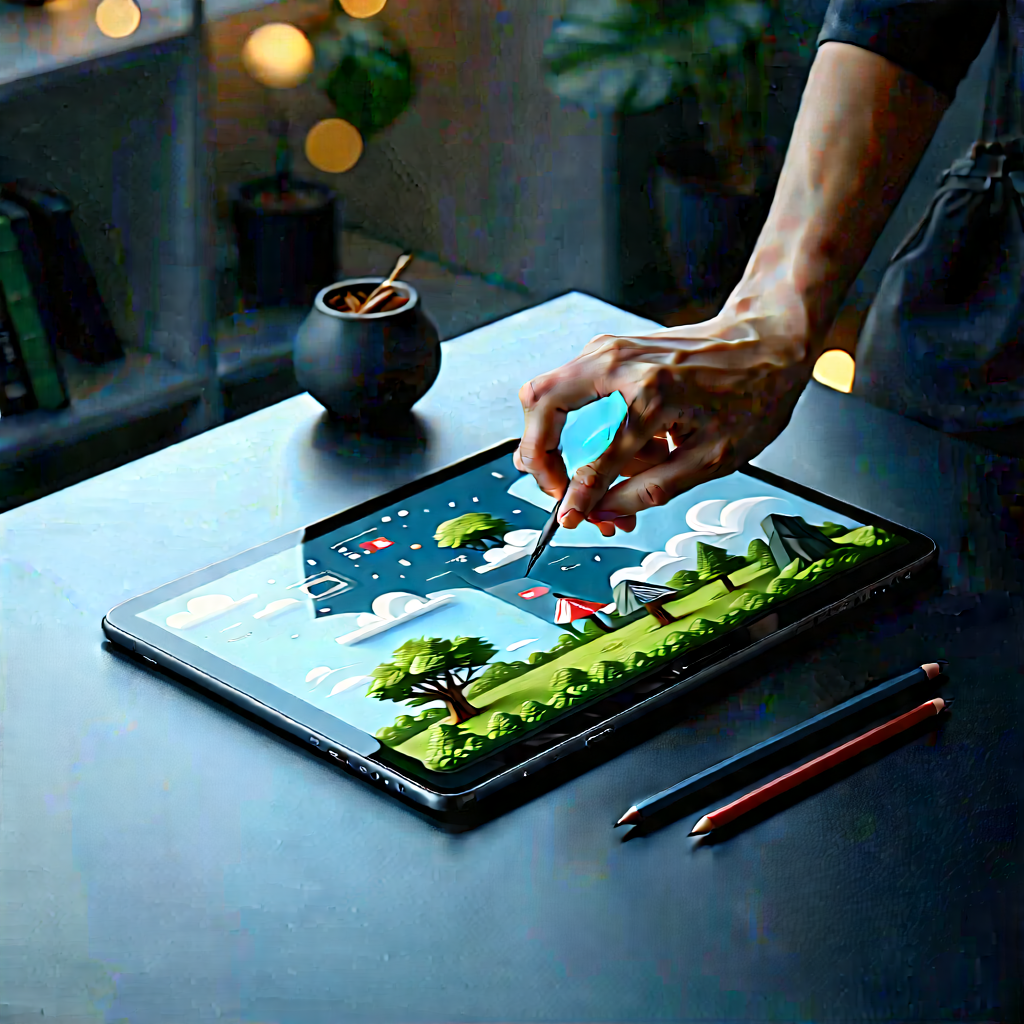 Tablet with (digital:1.14) artwork