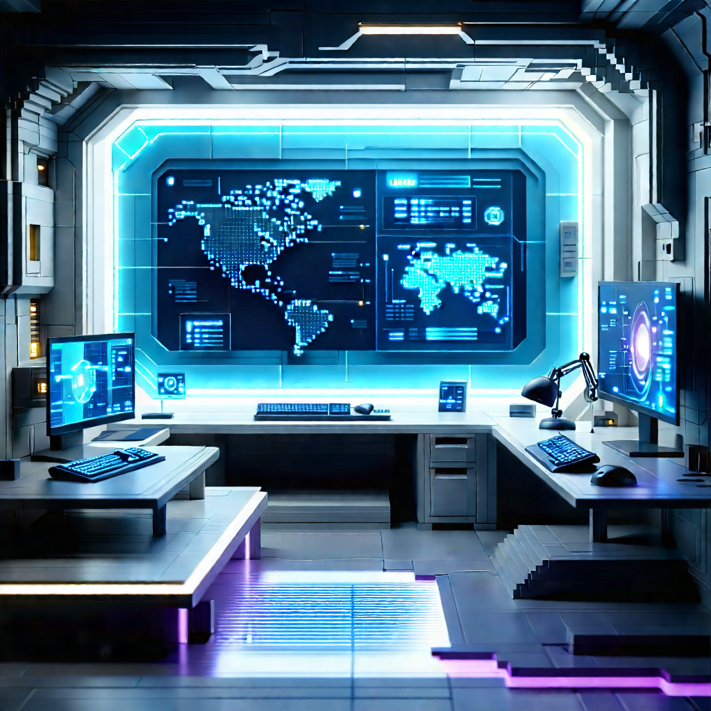 Futuristic (digital:1.49) workspace