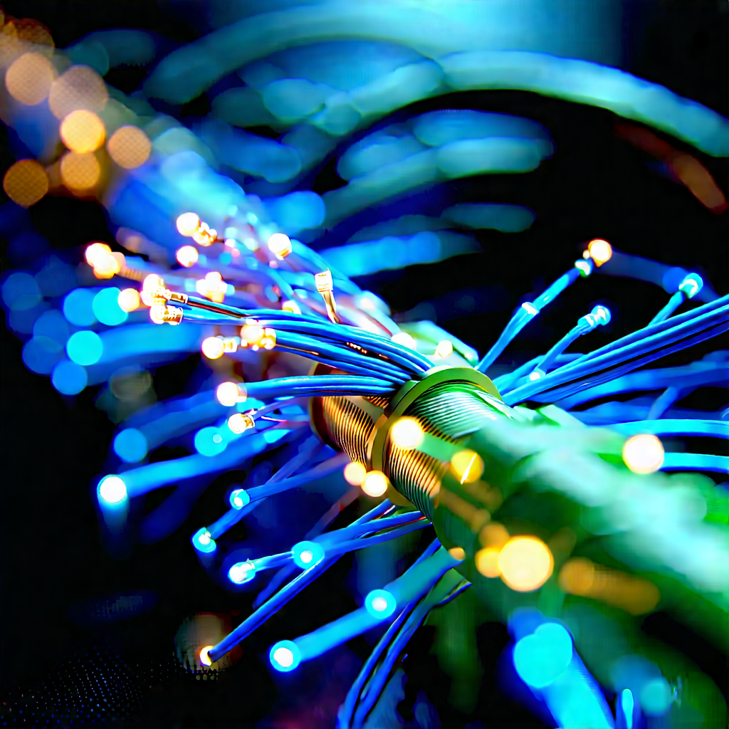 Close-up Of Fiber Optic Cables With Close-up Blue